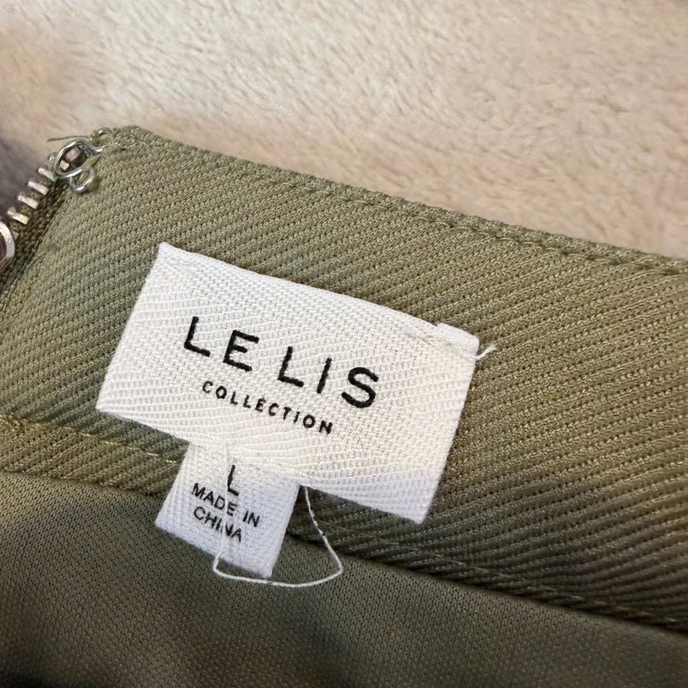 Le Lis SET Boutique Olive Strapless Skirt Ruffle Midi Size L - Picture 5 of 5